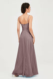 Spaghetti Straps Chiffon Bridesmaid Dress Sweetheart A line Formal Evening Dresses Gowns