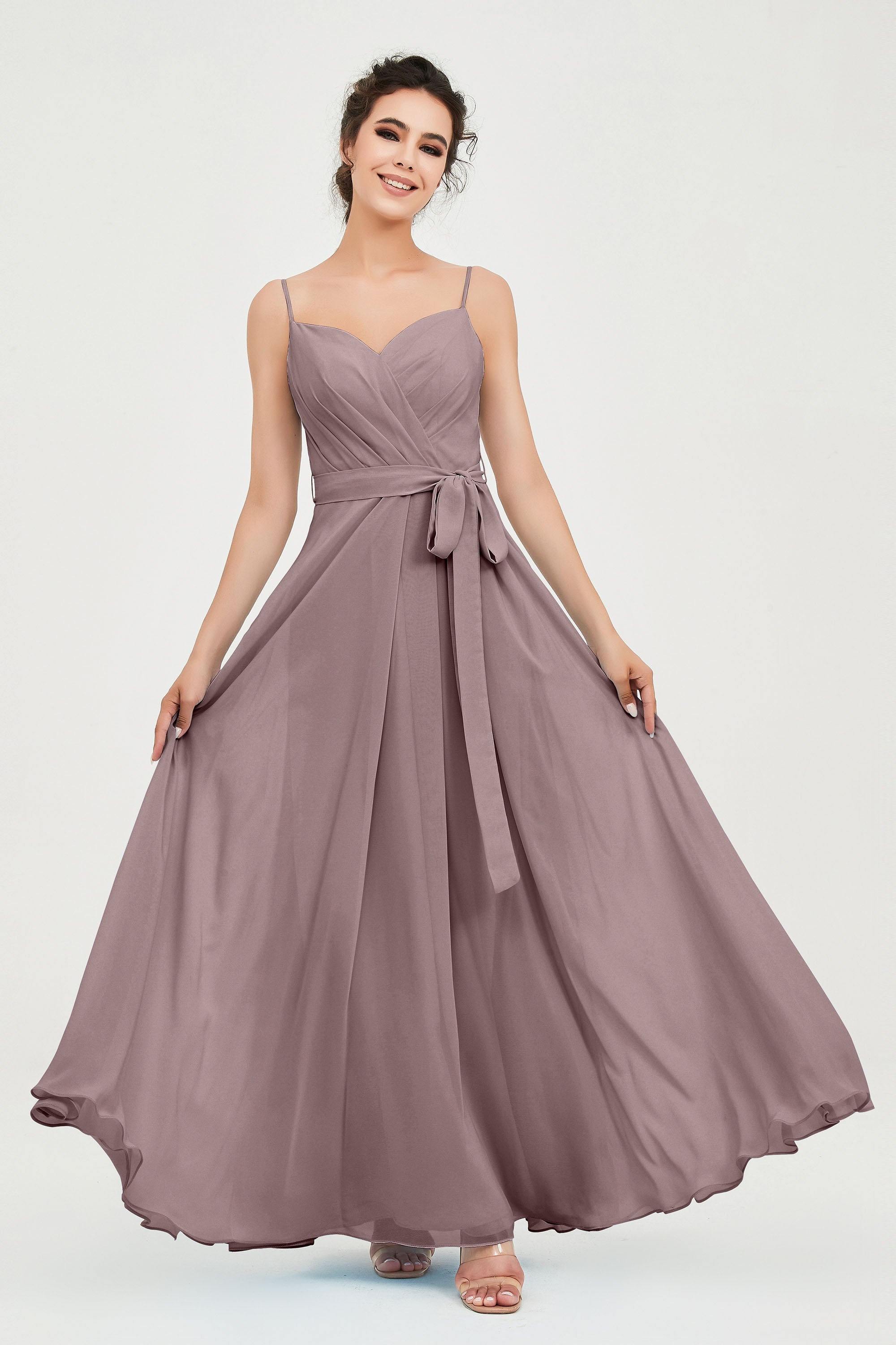 Spaghetti Straps Chiffon Bridesmaid Dress Sweetheart A line Formal Evening Dresses Gowns