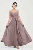 Spaghetti Straps Chiffon Bridesmaid Dress Sweetheart A line Formal Evening Dresses Gowns