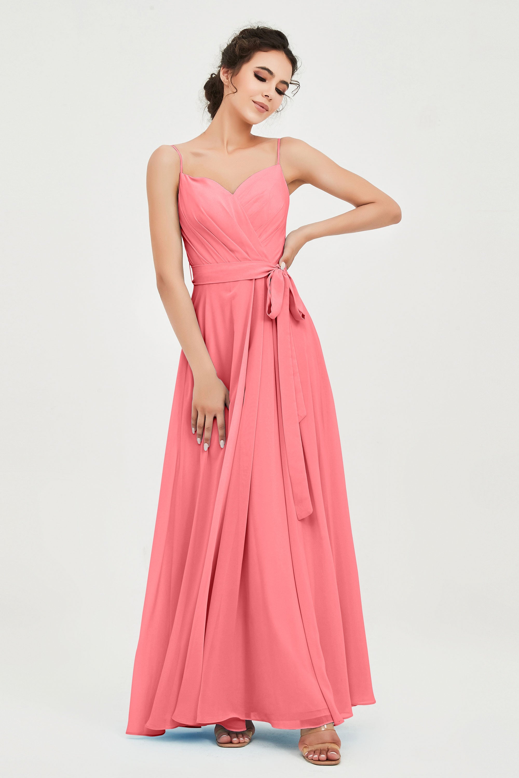 Spaghetti Straps Chiffon Bridesmaid Dress Sweetheart A line Formal Evening Dresses Gowns