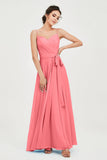 Spaghetti Straps Chiffon Bridesmaid Dress Sweetheart A line Formal Evening Dresses Gowns