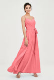 Spaghetti Straps Chiffon Bridesmaid Dress Sweetheart A line Formal Evening Dresses Gowns