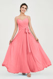 Spaghetti Straps Chiffon Bridesmaid Dress Sweetheart A line Formal Evening Dresses Gowns