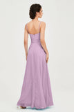 Spaghetti Straps Chiffon Bridesmaid Dress Sweetheart A line Formal Evening Dresses Gowns