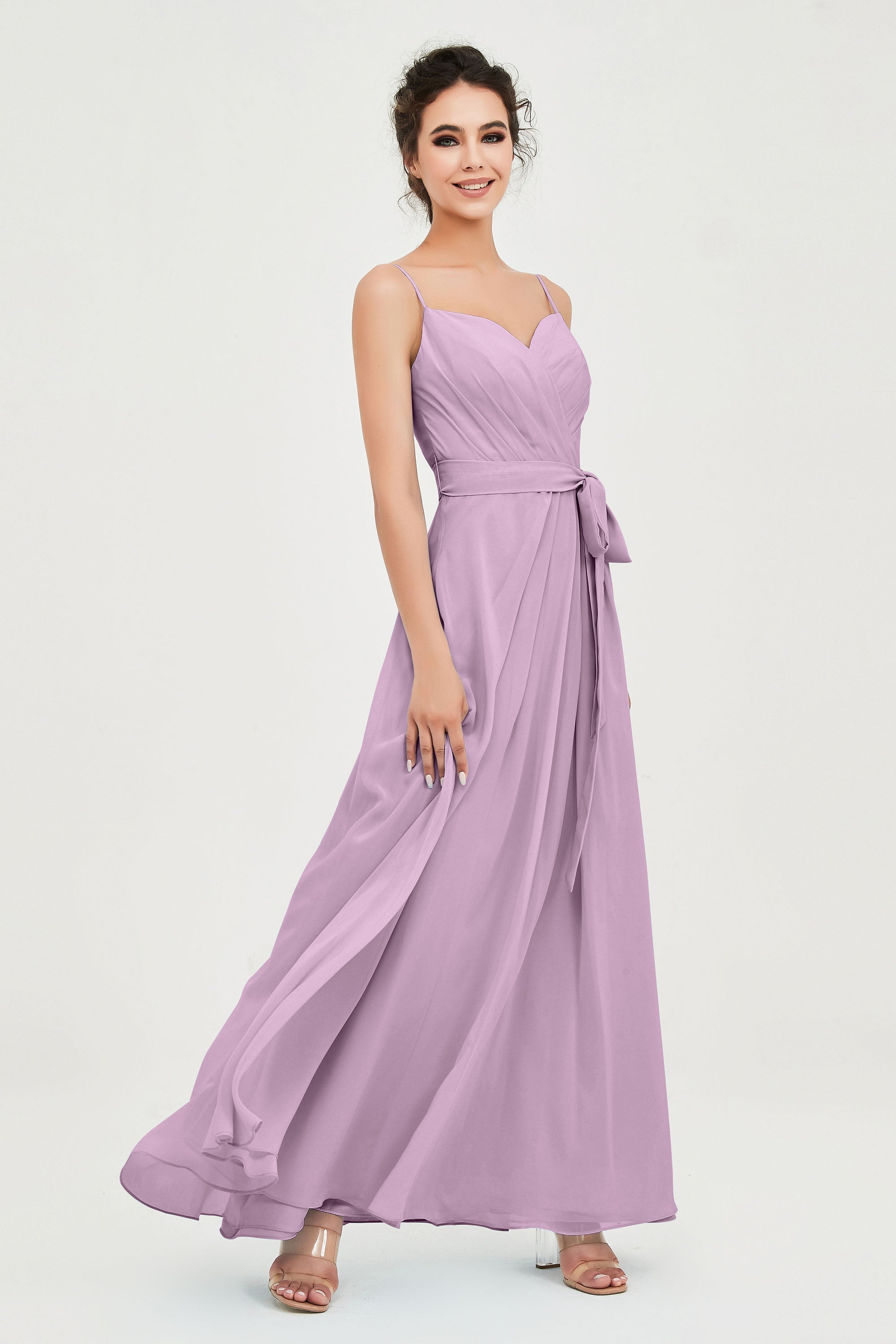 Spaghetti Straps Chiffon Bridesmaid Dress Sweetheart A line Formal Evening Dresses Gowns