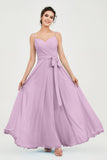 Spaghetti Straps Chiffon Bridesmaid Dress Sweetheart A line Formal Evening Dresses Gowns