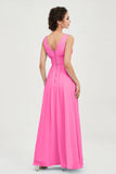 V Neck Natural Chiffon Bridesmaid Dress with Ruched Pleated Formal Evening Dresses Gowns