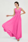 V Neck Natural Chiffon Bridesmaid Dress with Ruched Pleated Formal Evening Dresses Gowns