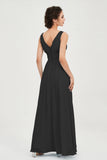 V Neck Natural Chiffon Bridesmaid Dress with Ruched Pleated Formal Evening Dresses Gowns
