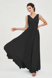 V Neck Natural Chiffon Bridesmaid Dress with Ruched Pleated Formal Evening Dresses Gowns