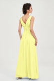 V Neck Natural Chiffon Bridesmaid Dress with Ruched Pleated Formal Evening Dresses Gowns