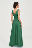 V Neck Natural Chiffon Bridesmaid Dress with Ruched Pleated Formal Evening Dresses Gowns