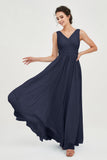 V Neck Natural Chiffon Bridesmaid Dress with Ruched Pleated Formal Evening Dresses Gowns