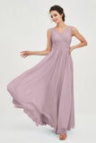 V Neck Natural Chiffon Bridesmaid Dress with Ruched Pleated Formal Evening Dresses Gowns
