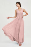 V Neck Natural Chiffon Bridesmaid Dress with Ruched Pleated Formal Evening Dresses Gowns
