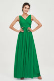 V Neck Natural Chiffon Bridesmaid Dress with Ruched Pleated Formal Evening Dresses Gowns