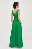 V Neck Natural Chiffon Bridesmaid Dress with Ruched Pleated Formal Evening Dresses Gowns
