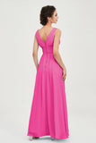 V Neck Natural Chiffon Bridesmaid Dress with Ruched Pleated Formal Evening Dresses Gowns