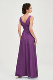 V Neck Natural Chiffon Bridesmaid Dress with Ruched Pleated Formal Evening Dresses Gowns