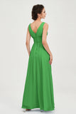 V Neck Natural Chiffon Bridesmaid Dress with Ruched Pleated Formal Evening Dresses Gowns