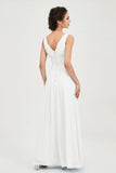 V Neck Natural Chiffon Bridesmaid Dress with Ruched Pleated Formal Evening Dresses Gowns