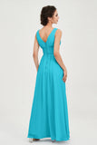 V Neck Natural Chiffon Bridesmaid Dress with Ruched Pleated Formal Evening Dresses Gowns