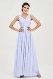 V Neck Natural Chiffon Bridesmaid Dress with Ruched Pleated Formal Evening Dresses Gowns