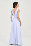 V Neck Natural Chiffon Bridesmaid Dress with Ruched Pleated Formal Evening Dresses Gowns