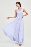 V Neck Natural Chiffon Bridesmaid Dress with Ruched Pleated Formal Evening Dresses Gowns