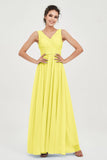 V Neck Natural Chiffon Bridesmaid Dress with Ruched Pleated Formal Evening Dresses Gowns