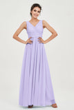 V Neck Natural Chiffon Bridesmaid Dress with Ruched Pleated Formal Evening Dresses Gowns