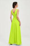 V Neck Natural Chiffon Bridesmaid Dress with Ruched Pleated Formal Evening Dresses Gowns