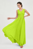 V Neck Natural Chiffon Bridesmaid Dress with Ruched Pleated Formal Evening Dresses Gowns