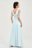 V Neck Natural Chiffon Bridesmaid Dress with Ruched Pleated Formal Evening Dresses Gowns
