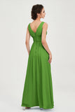 V Neck Natural Chiffon Bridesmaid Dress with Ruched Pleated Formal Evening Dresses Gowns