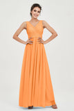 V Neck Natural Chiffon Bridesmaid Dress with Ruched Pleated Formal Evening Dresses Gowns
