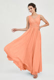 V Neck Natural Chiffon Bridesmaid Dress with Ruched Pleated Formal Evening Dresses Gowns