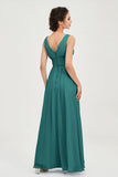 V Neck Natural Chiffon Bridesmaid Dress with Ruched Pleated Formal Evening Dresses Gowns