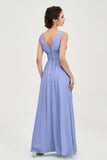 V Neck Natural Chiffon Bridesmaid Dress with Ruched Pleated Formal Evening Dresses Gowns