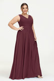V Neck Natural Chiffon Bridesmaid Dress with Ruched Pleated Formal Evening Dresses Gowns