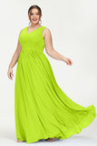 V Neck Natural Chiffon Bridesmaid Dress with Ruched Pleated Formal Evening Dresses Gowns