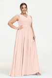 V Neck Natural Chiffon Bridesmaid Dress with Ruched Pleated Formal Evening Dresses Gowns