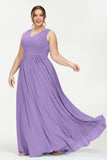 V Neck Natural Chiffon Bridesmaid Dress with Ruched Pleated Formal Evening Dresses Gowns