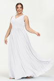 V Neck Natural Chiffon Bridesmaid Dress with Ruched Pleated Formal Evening Dresses Gowns