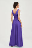 V Neck Natural Chiffon Bridesmaid Dress with Ruched Pleated Formal Evening Dresses Gowns