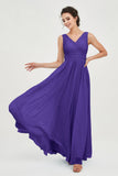 V Neck Natural Chiffon Bridesmaid Dress with Ruched Pleated Formal Evening Dresses Gowns