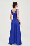 V Neck Natural Chiffon Bridesmaid Dress with Ruched Pleated Formal Evening Dresses Gowns