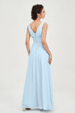 V Neck Natural Chiffon Bridesmaid Dress with Ruched Pleated Formal Evening Dresses Gowns