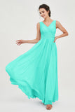 V Neck Natural Chiffon Bridesmaid Dress with Ruched Pleated Formal Evening Dresses Gowns