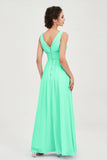 V Neck Natural Chiffon Bridesmaid Dress with Ruched Pleated Formal Evening Dresses Gowns
